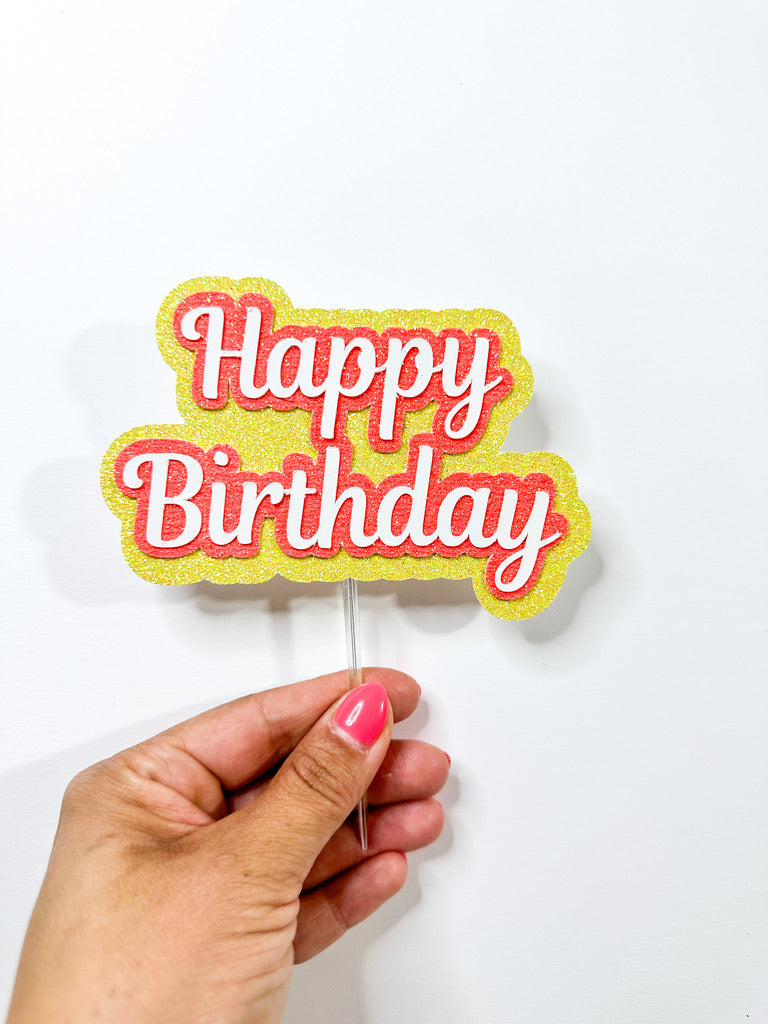 Grab & Go - Happy Birthday Yellow and Orange Cake Topper