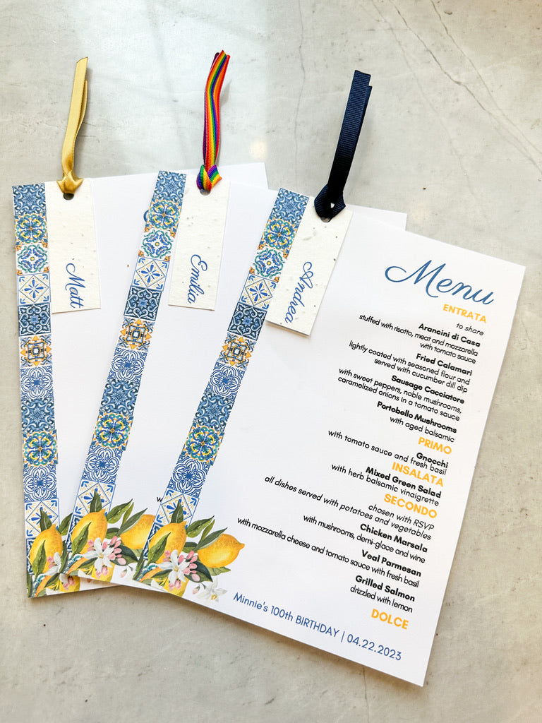 Menu with Place Card and Ribbon