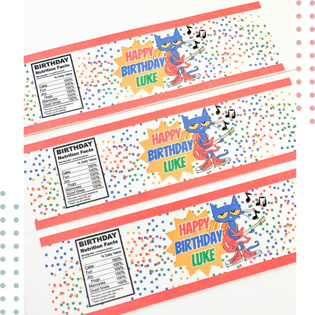 Pete the Cat Birthday Water Bottle Labels