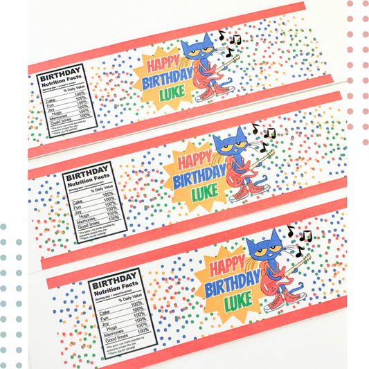 Pete the Cat Birthday Water Bottle Labels