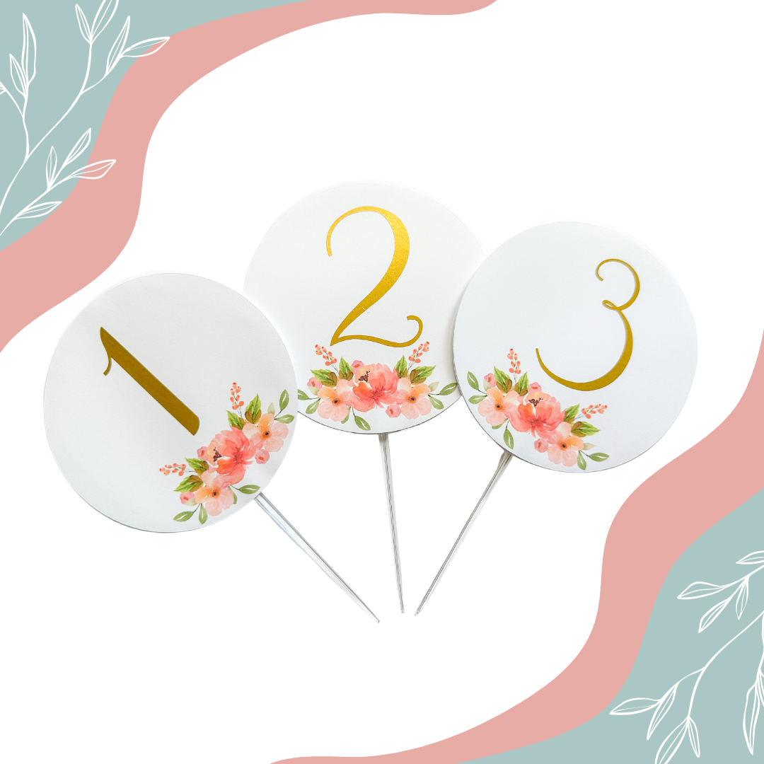 Coral Floral Wedding Table Numbers