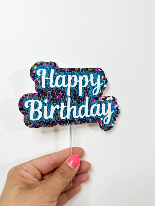 Multi Glitter Happy Birthday Cake Topper