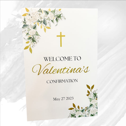 Communion, Baptism, Confirmation White Floral Welcome Sign