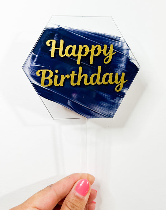 Happy Birthday - Hexagon Acrylic Cake topper