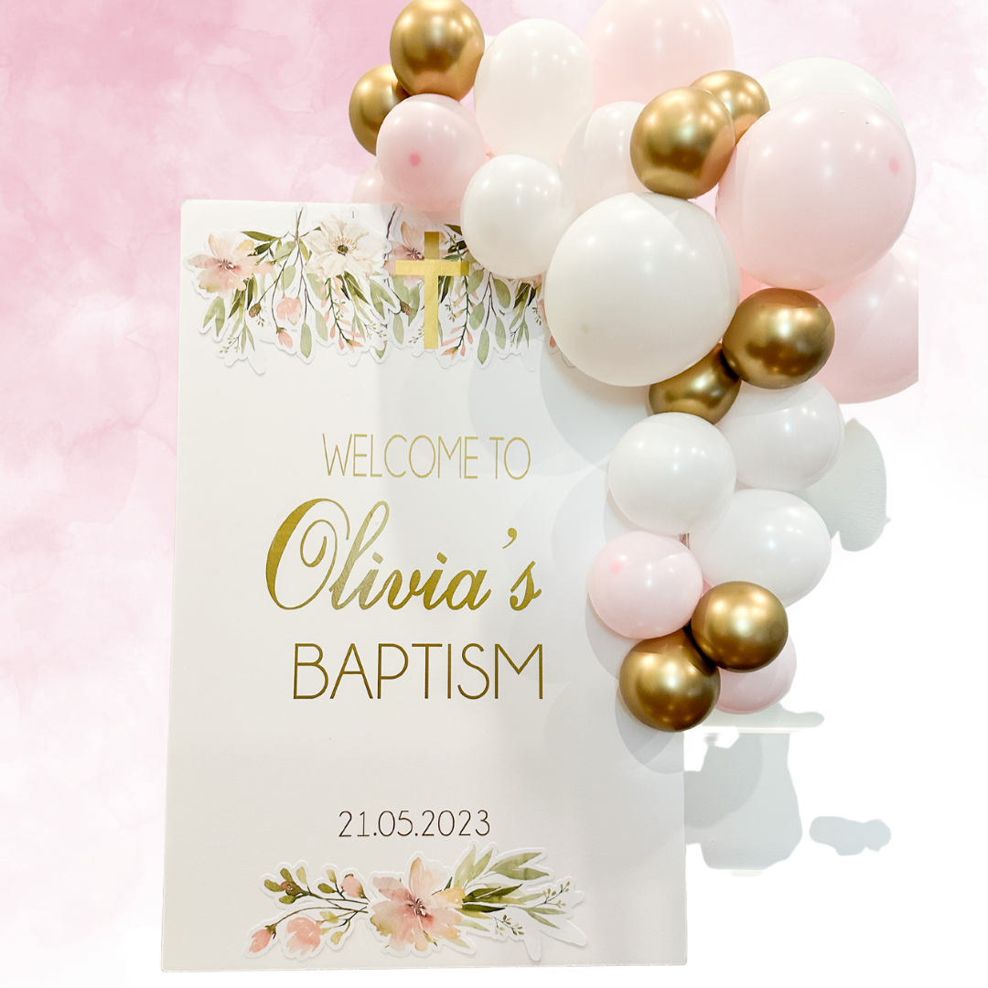 Communion, Baptism, Confirmation Pink Floral Welcome Sign