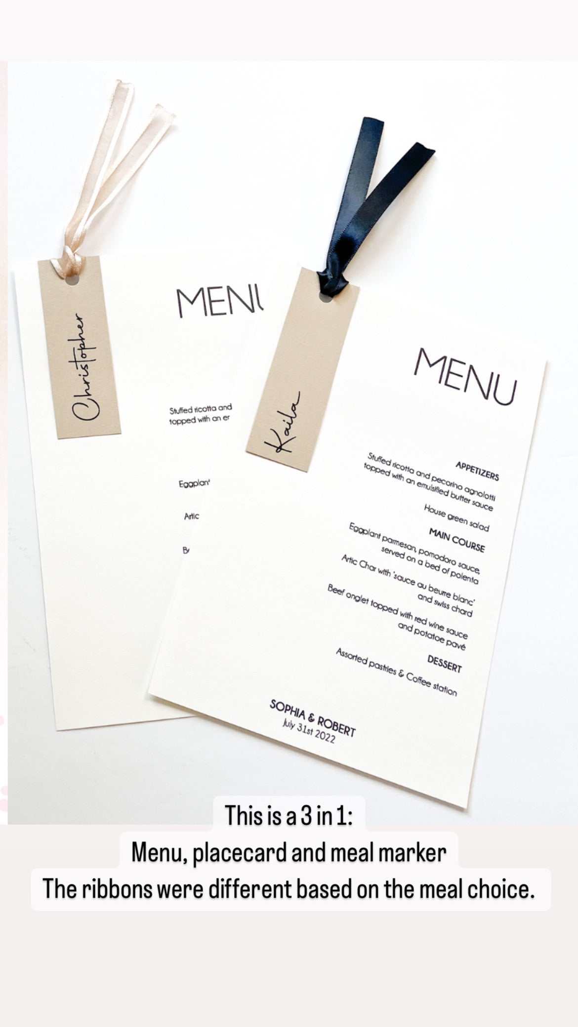 Menu with Place Card and Ribbon