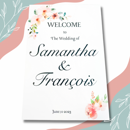 Coral Floral Wedding Welcome Sign