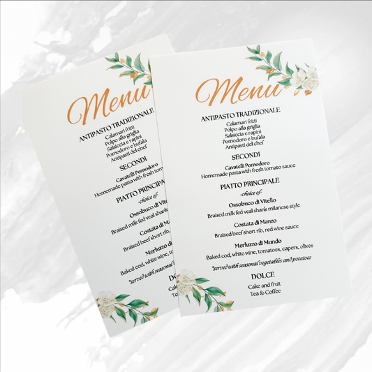 White floral and gold Menu