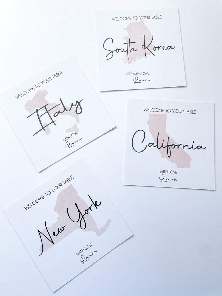 Bridal Shower - Table Numbers/Countries - Travelling from Miss to Mrs