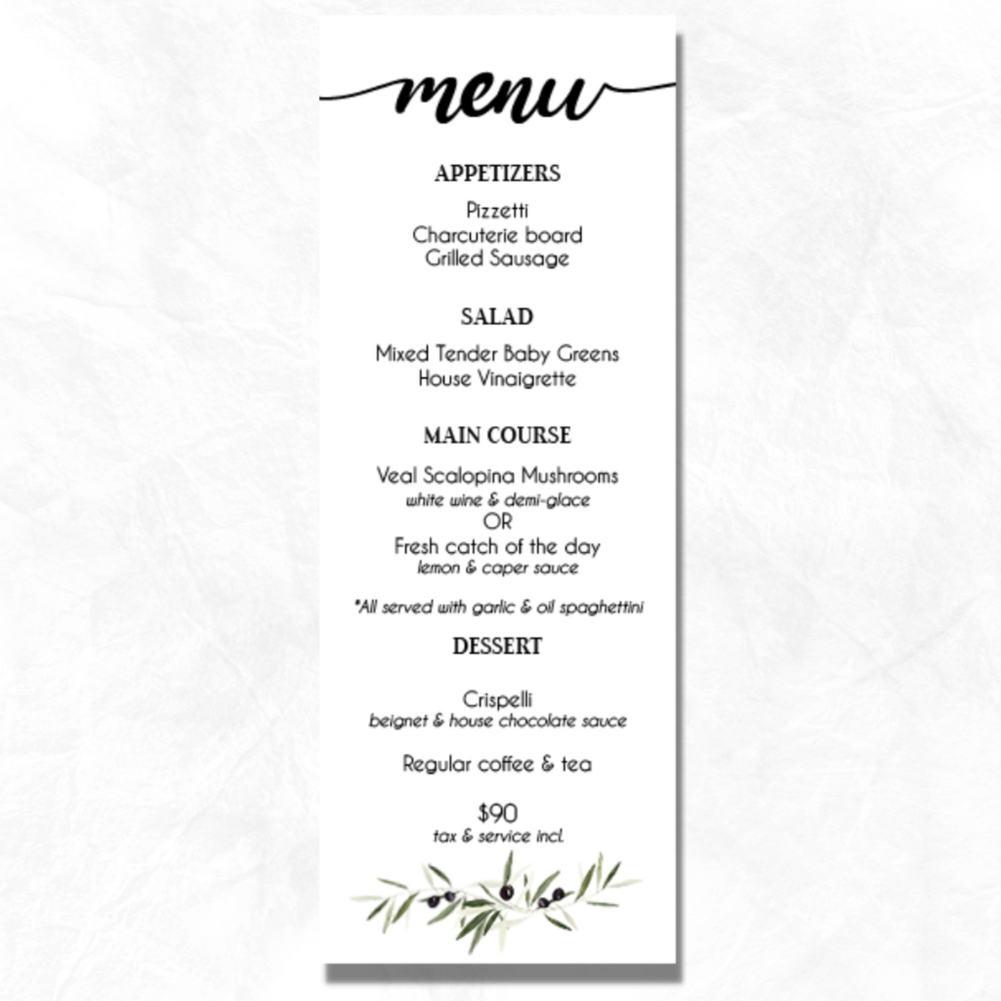 Olive Branch Menu