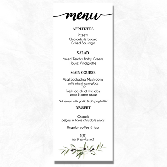 Olive Branch Menu