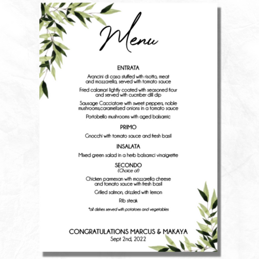 Greenery Menu