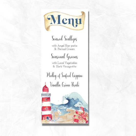 Nautical Coastal Menu