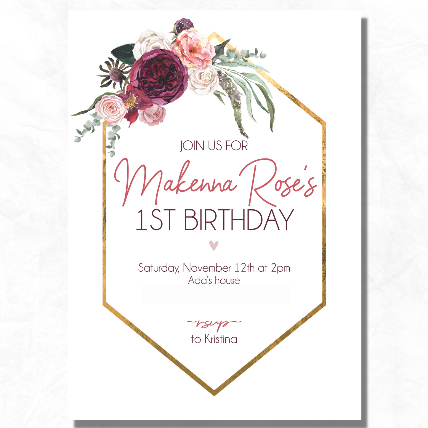 Burgundy Floral Invitation