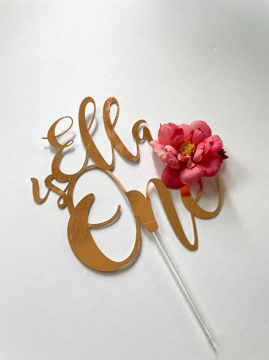 Gold Cake Topper - First Birthday Floral