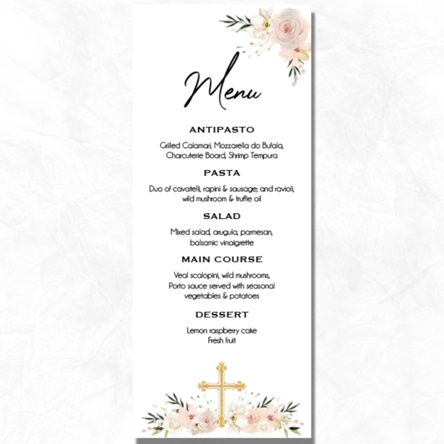 Pink and White Floral Menu