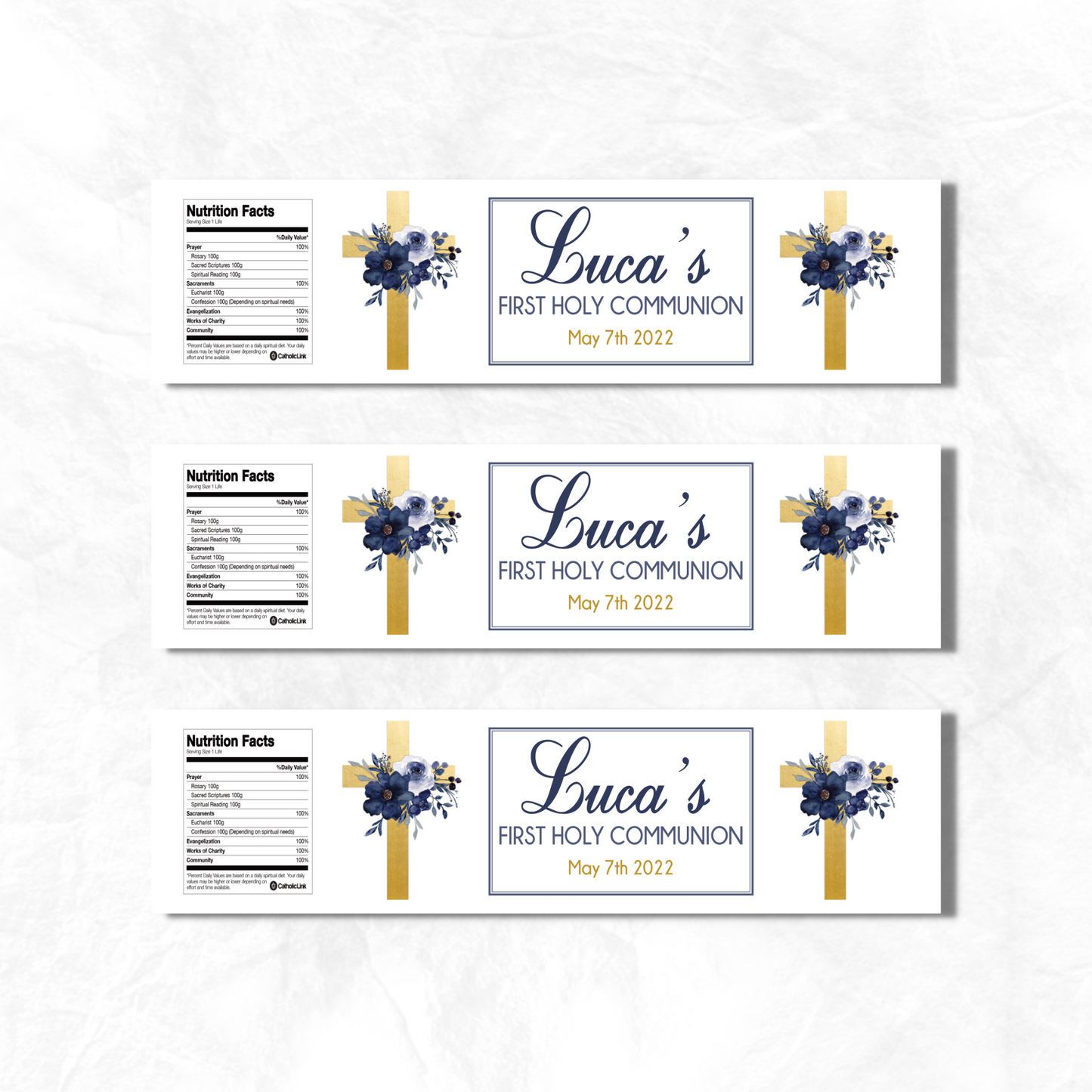 Blue Floral Water Bottle Labels