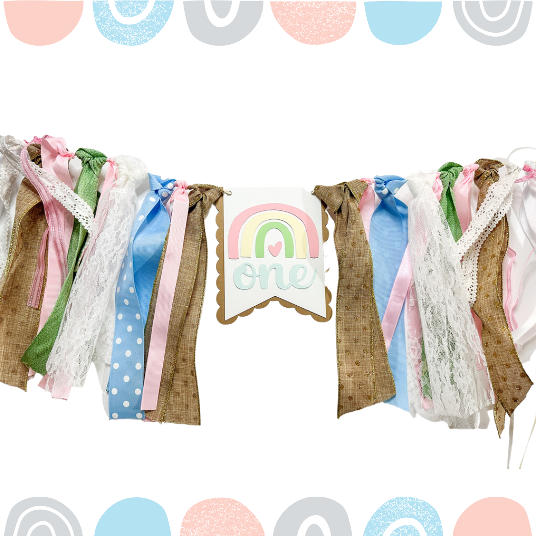 Boho Rainbow First Birthday High Chair Banner